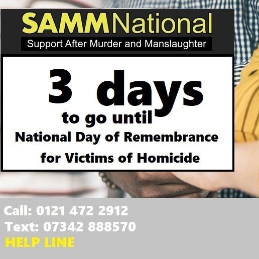 SAMMNational's tweet photo. Countdown for the National Day of Remembrance for Victims of Homicide - 25th Sept.
Just 3 days to go! Please join us by lighting a candle next Wednesday for all homicide victims and post your photo on our account.
If you need support  https://t.co/86dyUTVbbH 
YOU ARE NOT ALONE! https://t.co/s2UjR7GVwL