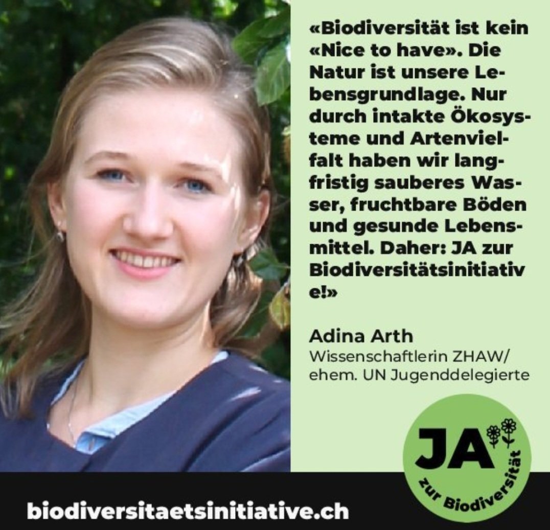 Adina Arth (@adinaarth) on Twitter photo ⏰️Noch heute: Ja zur Biodiversitätsinitiative. 🌿
Deine Stimme zählt.
<a href="/biodivInit/">Biodiversitätsinitiative</a>
#Biodiversität #Naturschutz #Biodiversitätsinitiative #artenvielfalt ⏰️Noch heute: Ja zur Biodiversitätsinitiative. 🌿
Deine Stimme zählt.
<a href="/biodivInit/">Biodiversitätsinitiative</a>
#Biodiversität #Naturschutz #Biodiversitätsinitiative #artenvielfalt