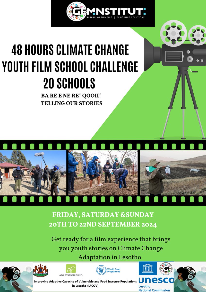 GemInstLS's tweet photo. Ba Re E Ne Re! Qoooiiii!
Telling our own stories. 
Echoes of Change for Climate Change
48Hours Climate Change Youth Film Challenge
Li Eme Ka Lekoa for Culture and Creativity 

Building Ecosystem of Culture and Creative Industries

#ReBasotho
#Beyond200yrs
#ExperienceElevation https://t.co/vVAa0ITSHZ