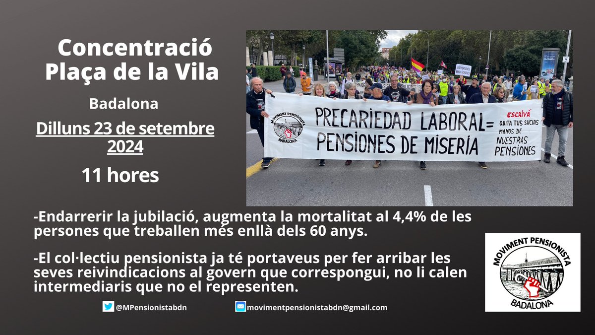 MPensionistabdn's tweet photo. A l'estat espanyol PSOE, CCOO, UGT van signar:
- En 2011 jubilació als 67 anys 👵🏻
- En 2024 jubilació demorada als 72 anys 🧟‍♀

A 🇫🇷 França es lluita amb Vagues Generals 🔥✊ per a mantenir la jubilació digna als 62 anys. https://t.co/2T8NYzv9RU