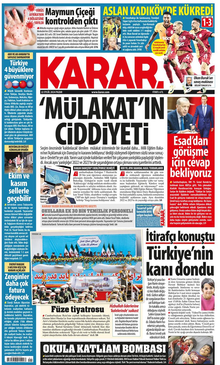 🔎Bugünkü birinci sayfamız  
🔴'Mülakat'ın ciddiyeti

📰karar.com/karar-gazetesi…
📰karar.com/guncel-haberle…