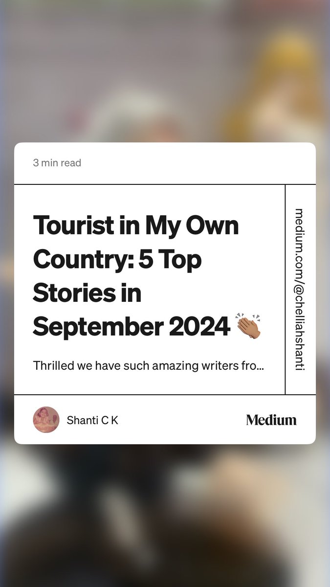 bookjtinyisland's tweet photo. “Tourist in My Own Country: 5 Top Stories in September 2024 👏🏽” by Shanti C K https://t.co/q0NHNviy1l https://t.co/zW1jJr9Sag