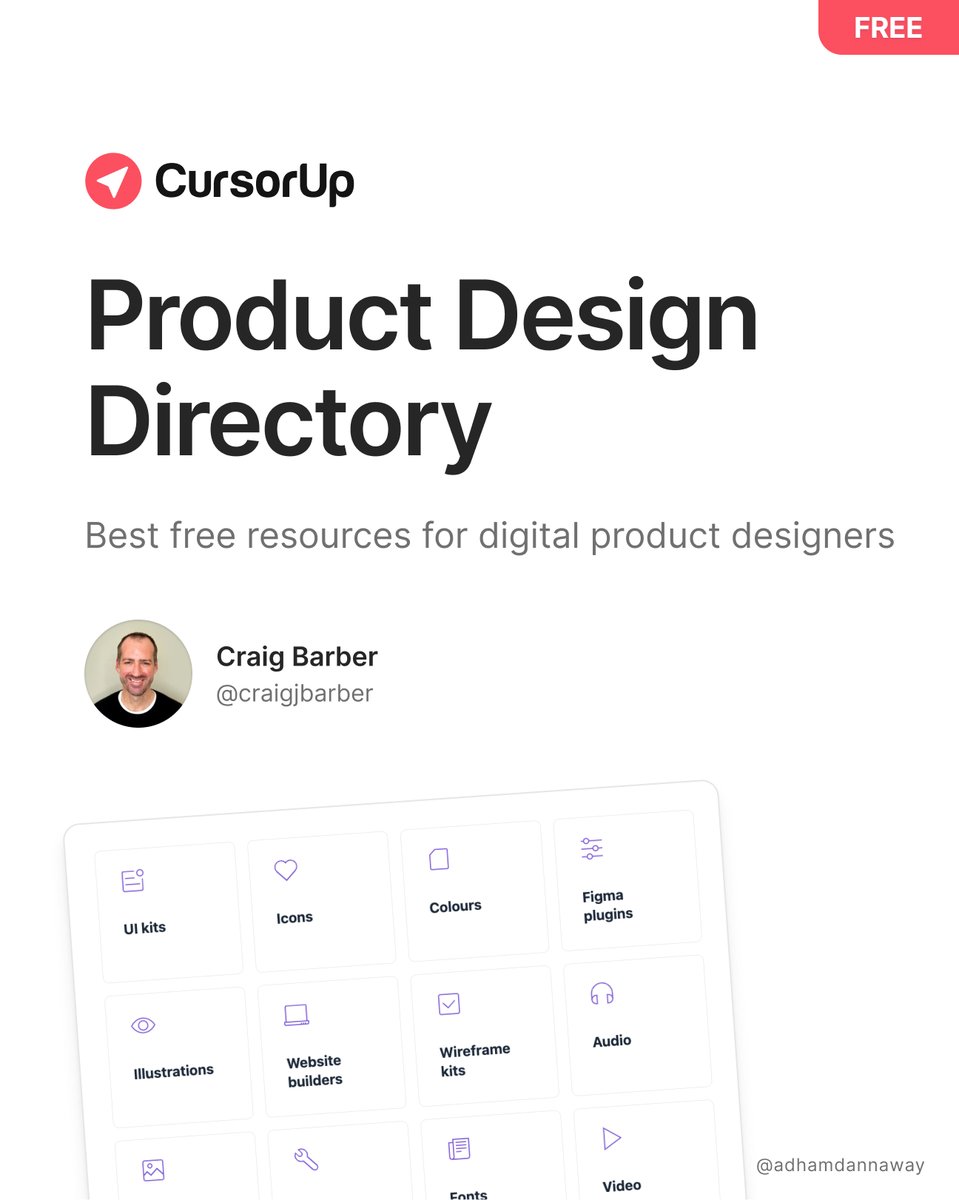 🚀 Product Design Directory

Best free resources for digital product designers

→ cursorup.com/resources

By <a href="/craigjbarber/">Craig Barber</a>

#ux #uxui #uxdesign #productdesign
