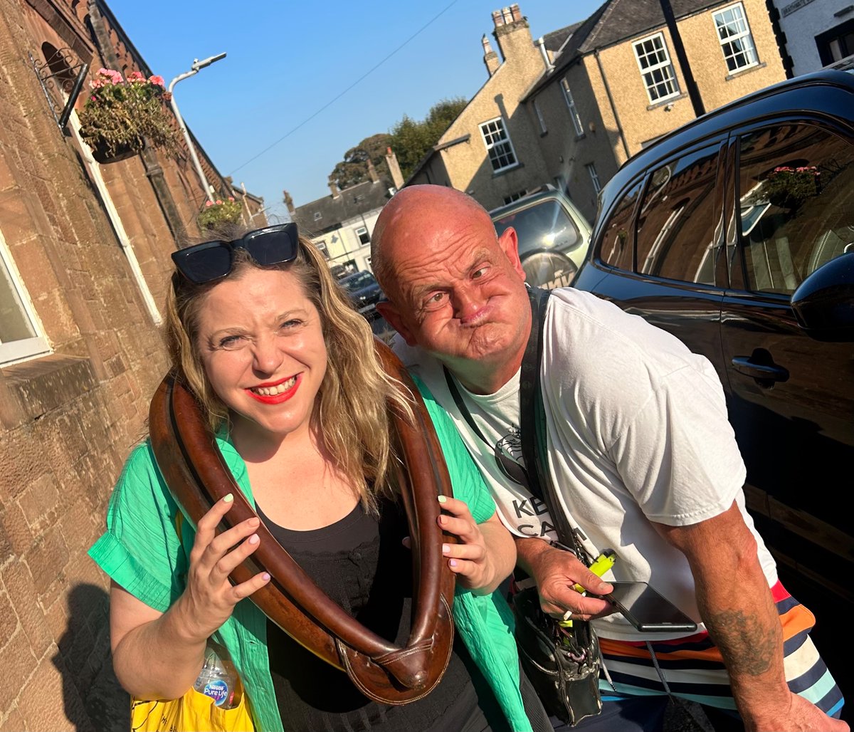 Soooo this weekend I went to the Egremont crab fair. The highlight of the fair every year is the International Gurning Championships. This is me with the 2018 winner (and finalist this year) Adrian. 

Image 1: he’s normal 
Image 2: he’s gurning
Image 3: we’re both gurning