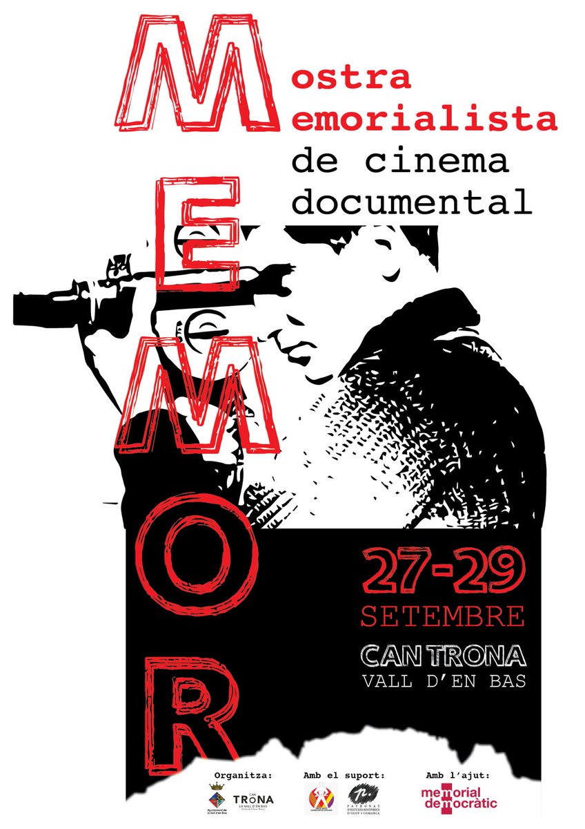 El divendres 27, dissabte 29 i diumenge 29 a <a href="/CanTronaCCN/">CAN TRoNA</a> de <a href="/ajuntamentbas/">Ajuntament de la Vall d’en Bas</a> I Mostra Memorialista de Cinema Documental. 7 produccions recents que mostren la vitalitat del moviment de memòria democràtica al país. Amb el suport de <a href="/catmemoria/">Memorial Democràtic</a> <a href="/pehoc_olot/">Patronat d'Estudis Històrics d'OIot i Comarca</a> podrem veure 👇seguiu FIL
