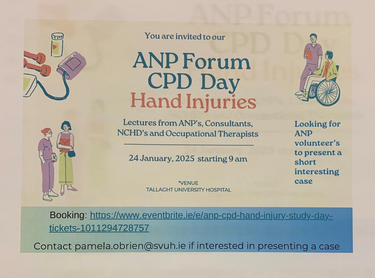 Date for your diary....January 24th 2025. Please register at eventbrite.ie/e/anp-cpd-hand…
We look forward to seeing you there