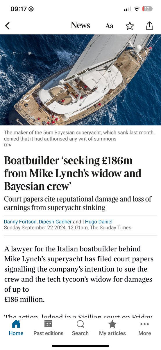 If what I am reading is correct then expect to be sued by <a href="/perininavi/">Perini Navi</a> if one it’s vessels sinks whilst in your stewardship. At least wait until investigation has provided root cause. <a href="/thetimes/">The Times and The Sunday Times</a>