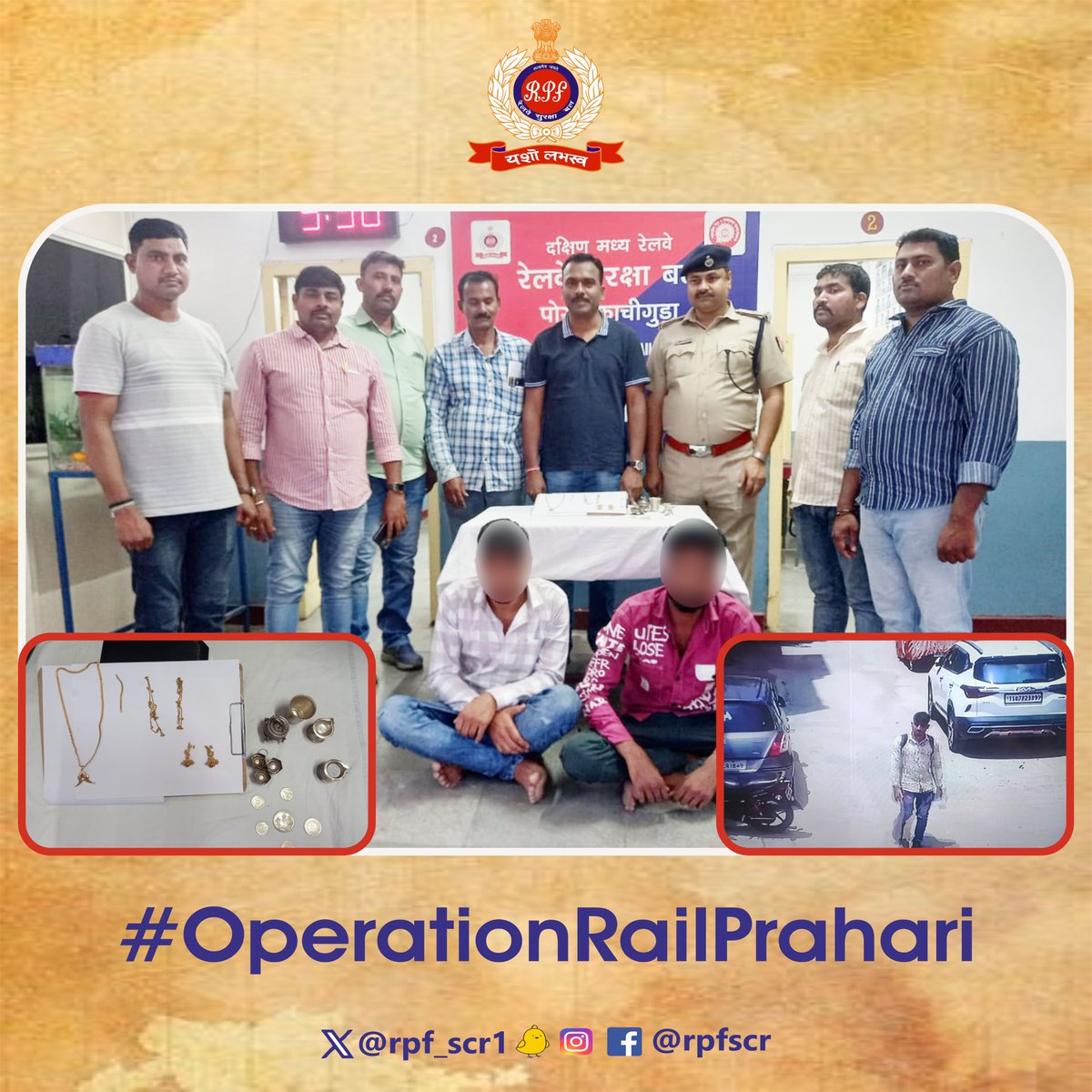 rpf_scr1's tweet photo. #RPF #Kacheguda foils train escape, Nabs 2 House Breakers with ₹2.59 Lakh Stolen Goods at #Kacheguda Station.
We #RPF provides support to other law enforcement agencies for solving serious crimes.
#OperationRailPrahari.
@RPF_INDIA @rpfscrhyb @RailMinIndia @SCRailwayIndia https://t.co/dB3iUtiZxs