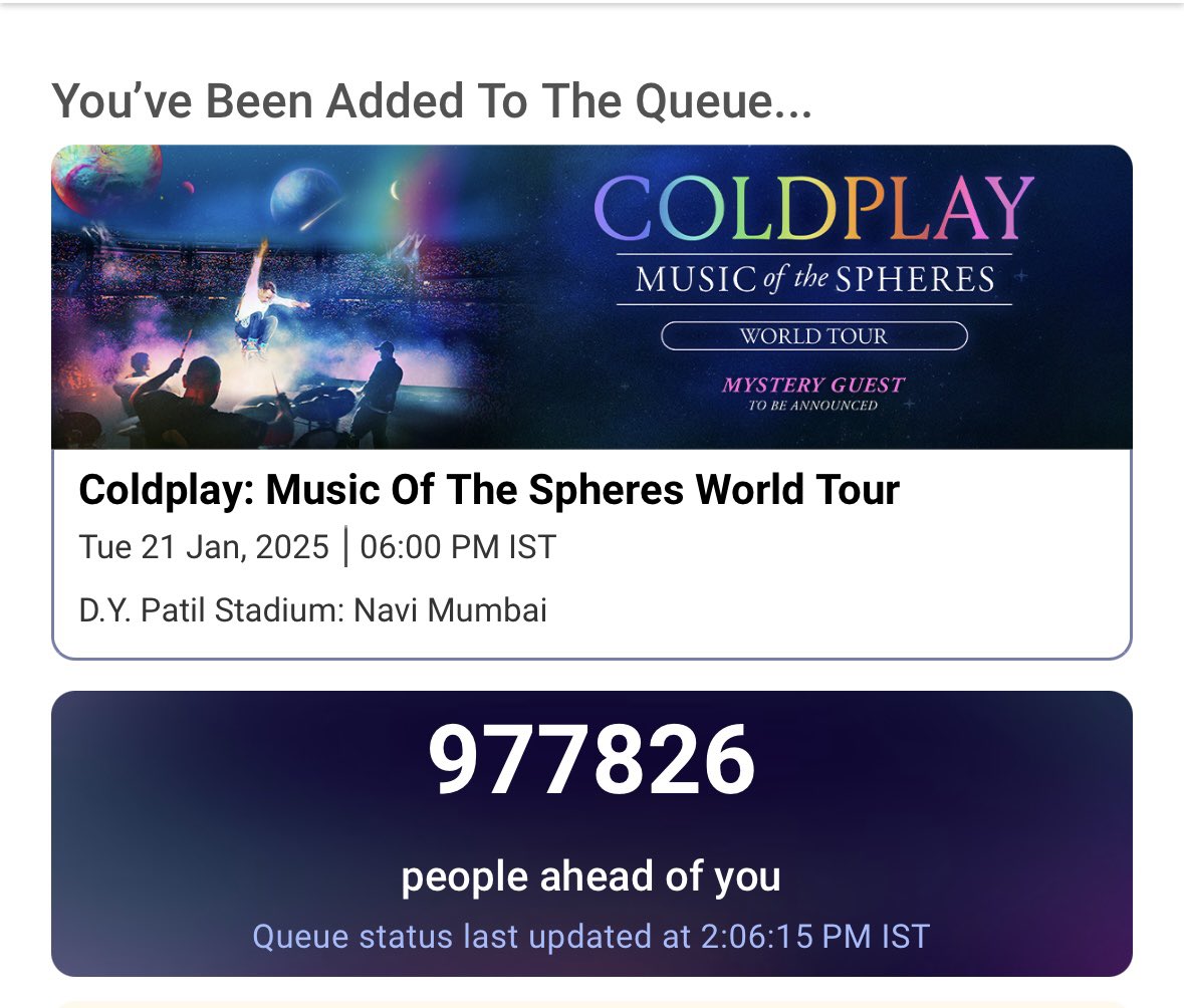 leconte_dc's tweet photo. The sperm that won, needs to win again 🥲 #BookMyShow #Coldplay #ColdplayIndia https://t.co/vGKFSZ9i0M