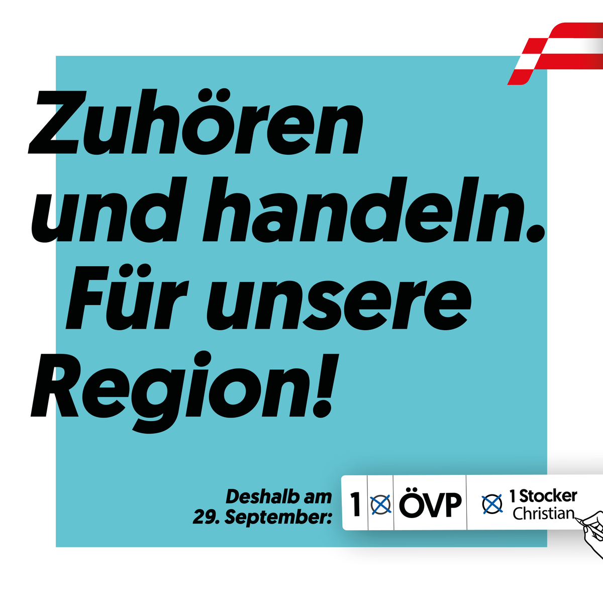 Zuhören und Handeln: Mir ist es wichtig, viele Gespräche zu führen und die Anliegen der Menschen mitzunehmen. Denn ich will eine starke Stimme für die Menschen im Parlament sein und die Zukunft positiv gestalten. Deshalb: Am 29. September ÖVP und Stocker ankreuzen für eine starke