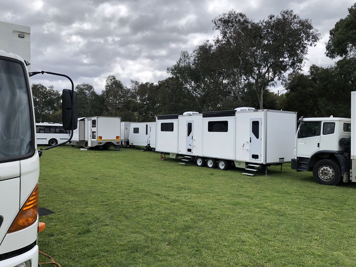 ReelNewsMEL's tweet photo. Base Camp for the ‘All Her Fault’ with Sarah Snook & Dakota Fanning has set up this weekend at Como Park in South Yarra. #FilmedInMelbourne #FilmedInVictoria #AllHerFault https://t.co/6ZNn12o19r
