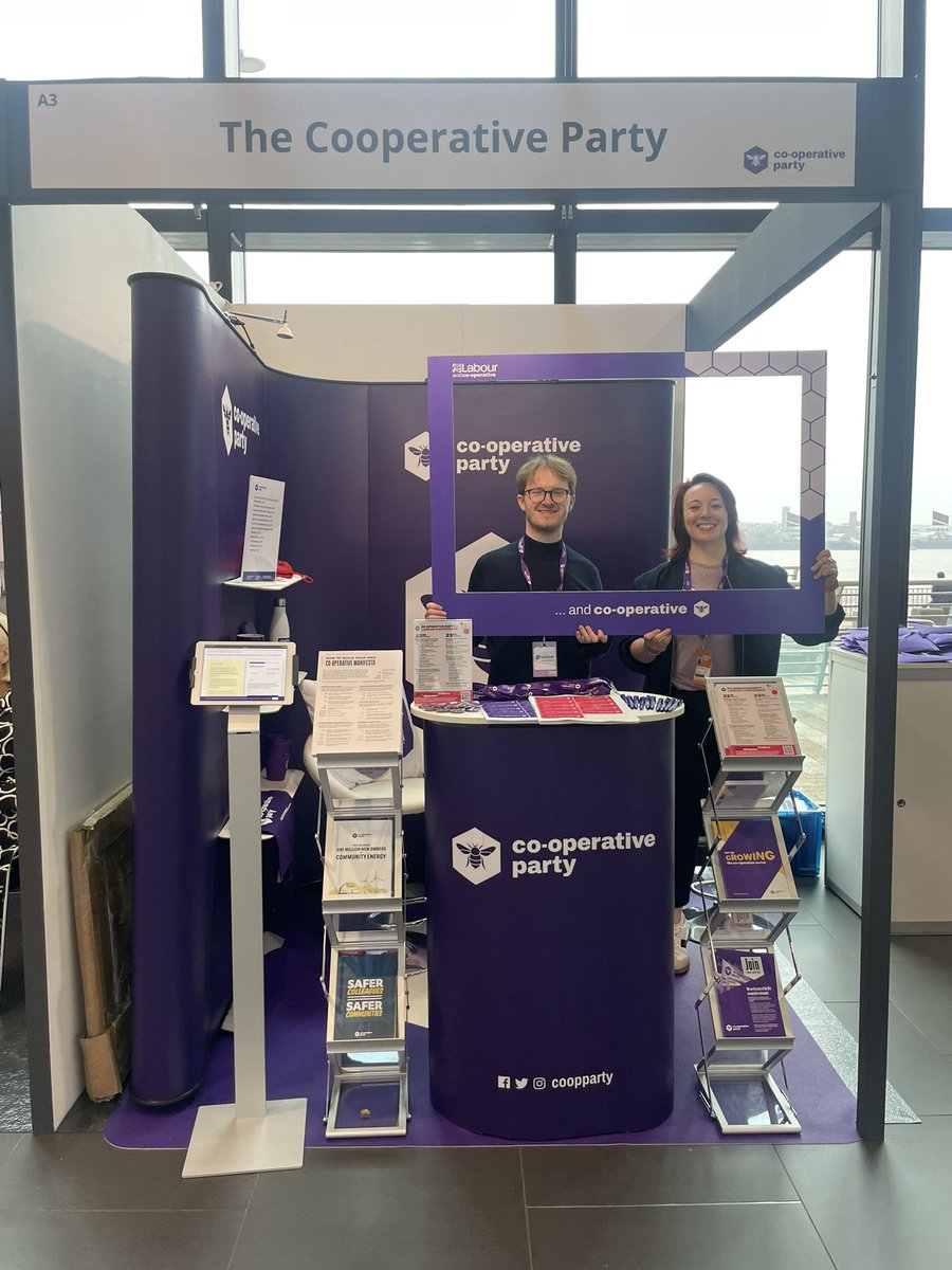 CoopParty's tweet photo. Good morning and welcome to Day 1 of @UKLabour Party Conference!

From 10am, come visit us in the ECL at Stand A3 right near the exhibitor hall entrance. Come down and sign our petition, take a free sticker and even nab a photo with our selfie board! https://t.co/tKTVQUPSup