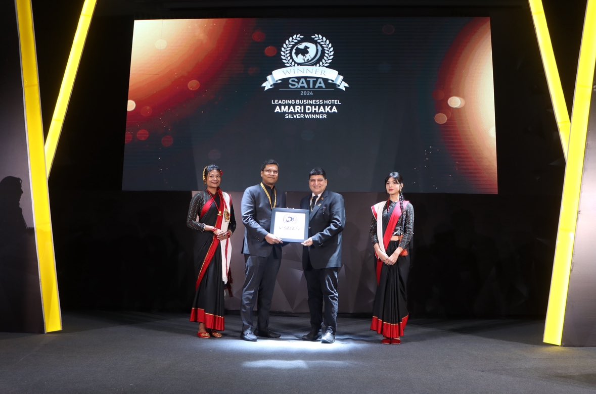 FIareGov's tweet photo. We’re excited to announce  that Amari Dhaka has been awarded the title of "Leading Business Hotel" at the South Asian Travel Awards 2024! 

#AmariDhaka #SATA2024 #SouthAsianTravelAwards #Winner #Bangladesh #MICE https://t.co/h2ogB7IQij