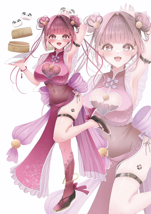 【お仕事】改めましてすう様の新衣装(チャイナ服)を担当しました!とにかく脇!食い込み!など、フェチに刺さるよう力を込めて描きましたひのきファミリーの次女として、強かでセクシー(?)なすうちゃん!応援の程よろしくお願いします 