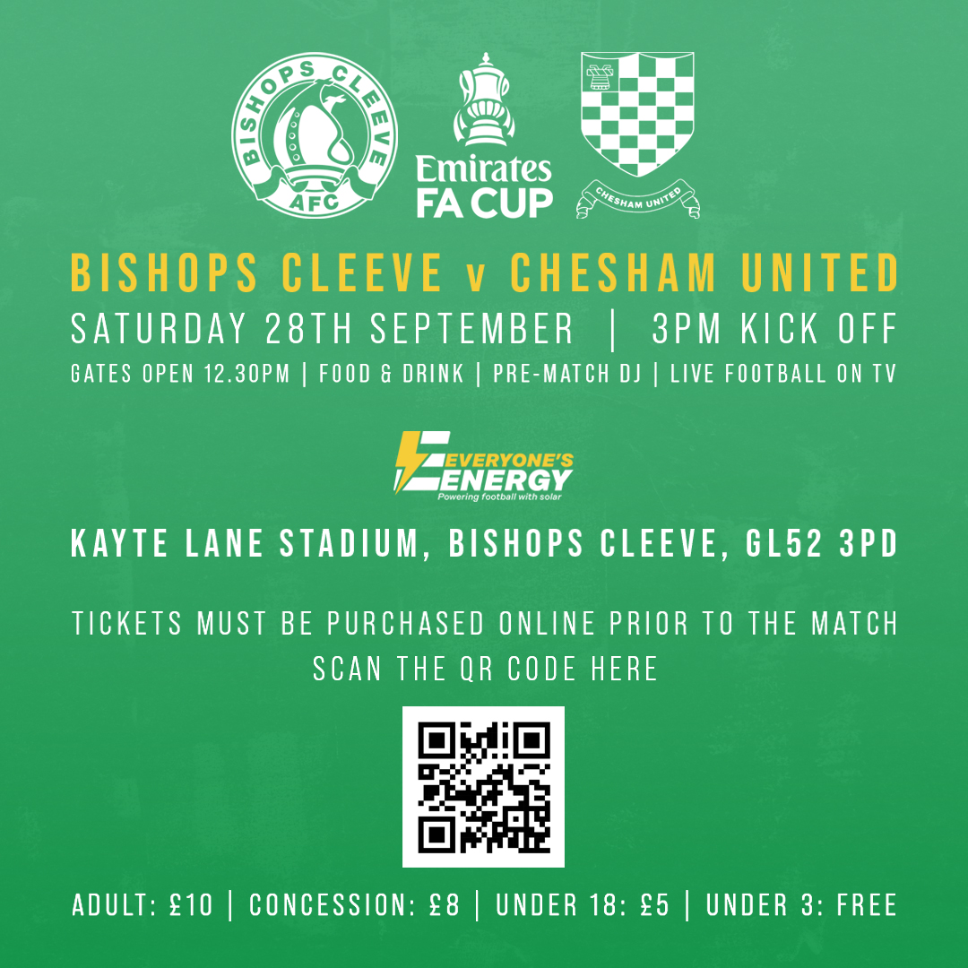 We've already sold 1/3 of all tickets for next Saturday's blockbuster against <a href="/cheshamutdfc/">Chesham United FC</a> in the best cup competition in the world 🌏

The ever growing Green Army have bought 94% of them 💚

Don't miss out on the chance to see more <a href="/EmiratesFACup/">Emirates FA Cup</a> magic!
bishopscleevefc.ktckts.com/event/bcl2425f…