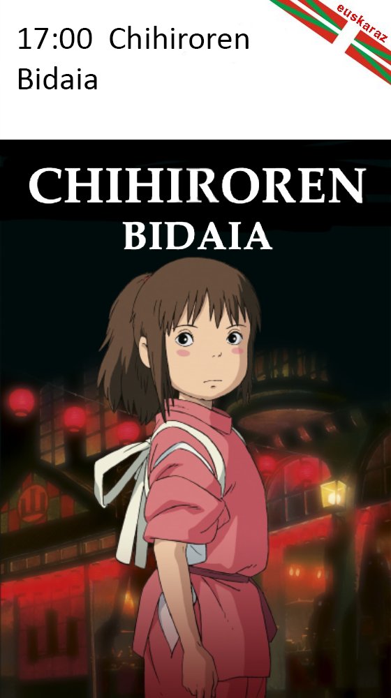 Bon dia!

Aquesta tarda continuem amb el cicle Ghibli en euskera. Avui, una història d'esperits.

A les 17:00 a twitch.tv/despertaferrotv