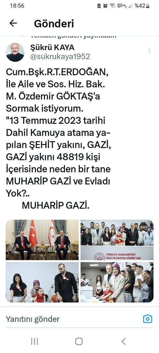 AliRizacetin555's tweet photo. @GazilerVakfi @lokman_aylar SAYIN BAŞKANIM MUHARİP GAZİLER VE ÇOCUKLARININ VERİLMEYEN HAKLARI SEBEBİ İLE YAŞANAN MAĞDURİYET DEVAM EDİYOR.BUGÜN ATAMA YAPILDI BAKANLIK TARAFINDAN YİNE BU DEVLET İÇİN SAVAŞAN,GAZİ OLAN MUHARİP GAZİ ÇOCUKLARI YOK.
@ashb_sehitgazi 
@MahinurOzdemir https://t.co/jJc9hrVb6C