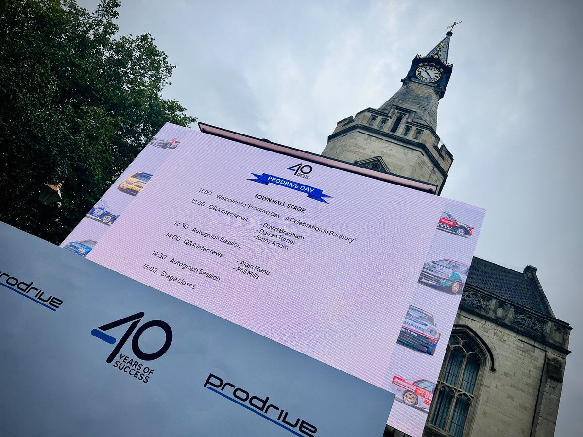 prodrive's tweet photo. It might be a little wetter than we hoped for but #ProdriveDay is up and running. Great to see formation parking from the early arriving Subaru owners clubs. 

We hope to see as many of you as possible throughout the day in Banbury town centre. 

@BanburyBID |  @Cherwellcouncil | @TownEvents

#Prodrive40 #Banbury #Oxfordshire #CommunityEvent #FamilyFun