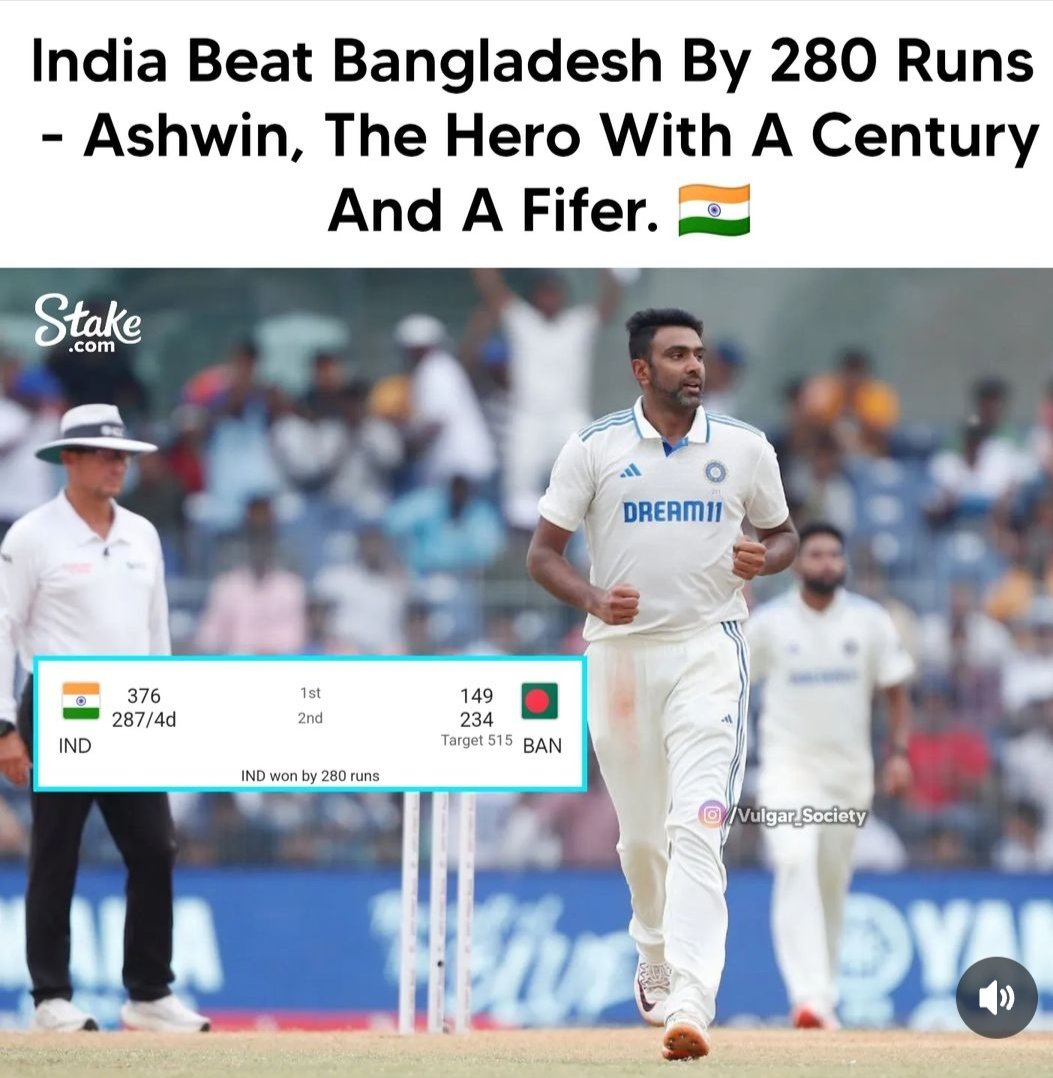 India beat Bangladesh by 280 runs #IndVsBan