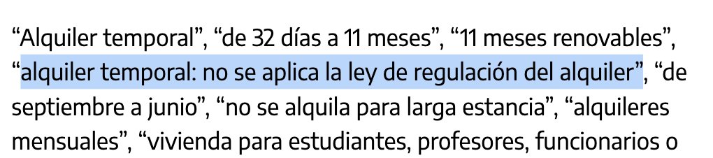 Esta modalidad permite que los caseros no tengan que cumplir con la regulación de los precios ni del mercado. 

Esto significa menos derechos para los inquilinos en relación al precio y la duración del contrato (entre otros).

Los propios caseros lo dicen en los anuncios: