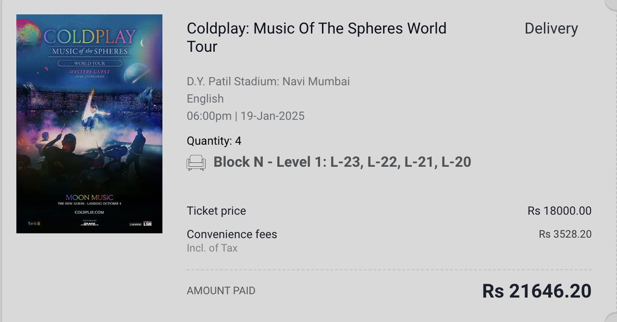 Priyanka_VK18's tweet photo. @MichaelMando171 Last 8 tickets🎟️ I have, anyone needed

Retweet this tweet👍
Like 👍
please leave a comment!

#Coldplay #BookMyShow #BMS https://t.co/PgbCzhGTyH