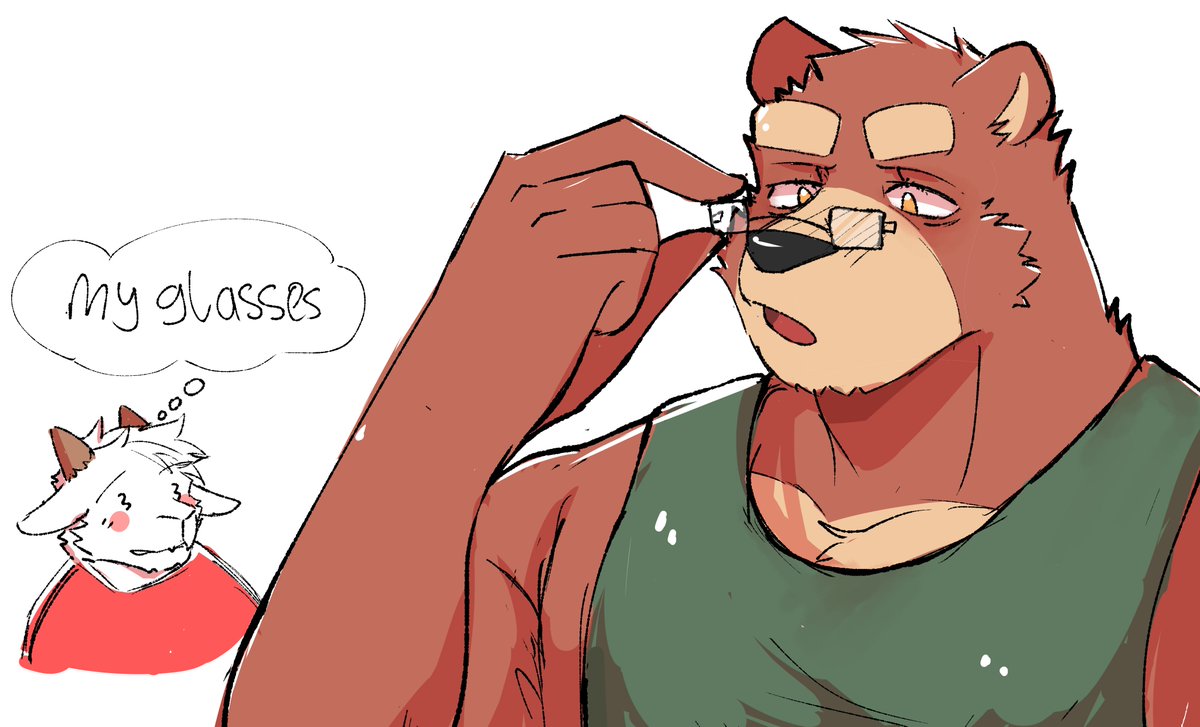 dogouuru's tweet photo. "I don't think glasses looks good on me, no?"

A doodle of beaw and goat doing silly things by @/Kyouu15 uwu https://t.co/54jl9jZdzX