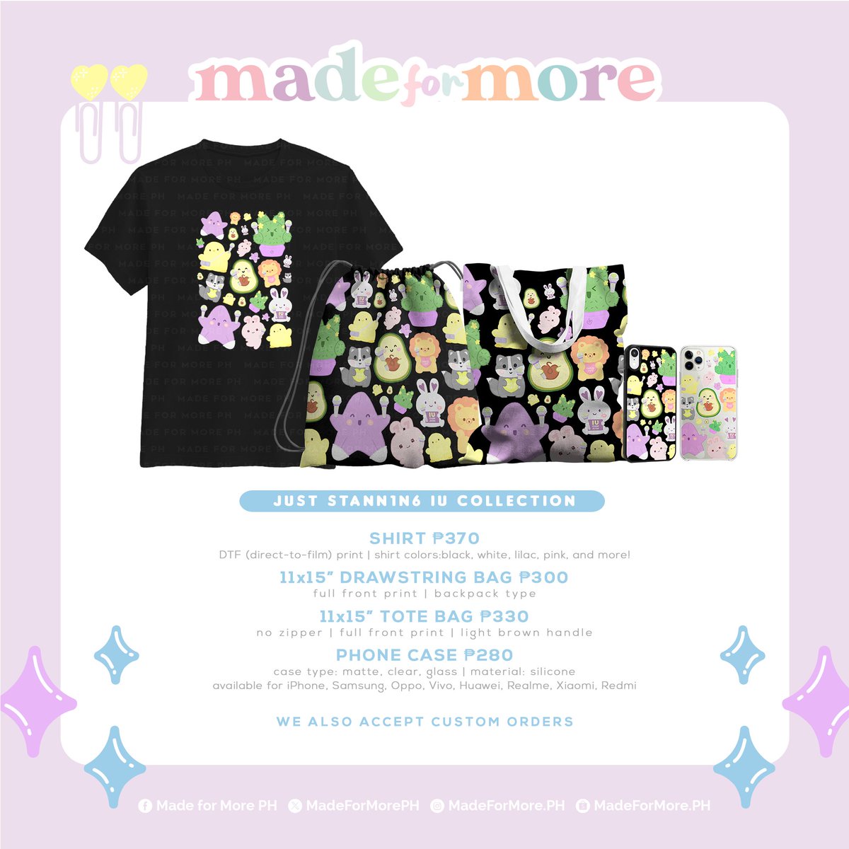 madeformoreph's tweet photo. ✨ I'm stanning, #JUST_STANN1N6_IU ✨

Pre-order period for our #IU_16th_Anniversary-inspired collection is now open! 🦁🦡🌵🌟🐰🐥🥑

• Payment deadline: Sept 30
• Shipping period: Oct 26-31

🔗 https://t.co/4Njo34BT0O

#아이유 #IU #UAENA
#THE_WINNING 
#HEREH_WORLD_TOUR https://t.co/Sw3HFJv3AN