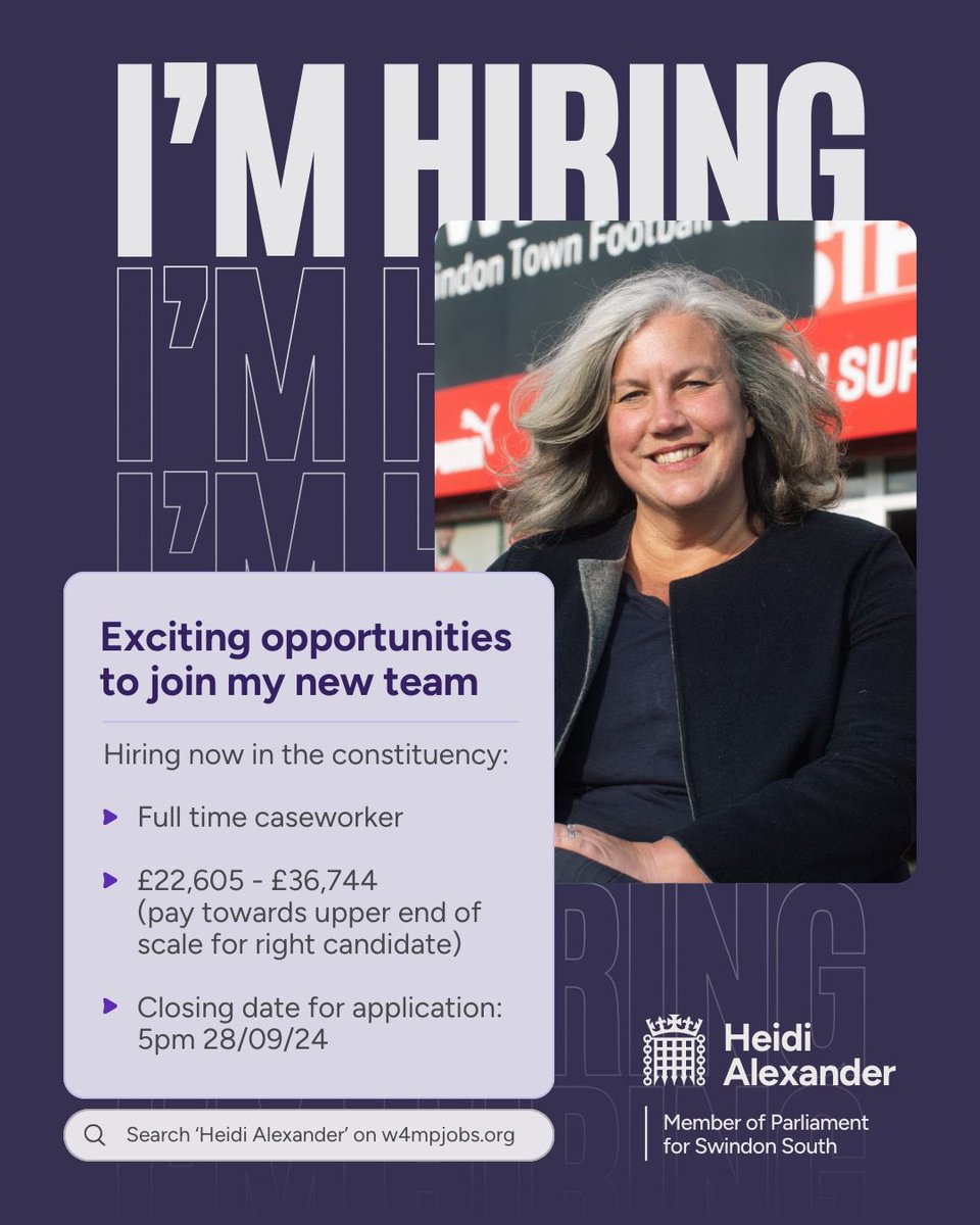 Heidi_Labour's tweet photo. Want to be part of my team? I’m hiring a full time caseworker to work in Swindon as part of my small constituency office (hybrid or remote working considered for the right candidate): https://t.co/YHYPet3CCf https://t.co/3r3DkPwGIl