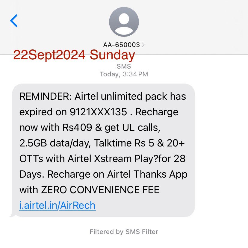 grievanceshyd's tweet photo. @Airtel_Presence Why are these misleading reminder messages(sms) from Airtel to recharge again within two days after recharge successfully done…? This happens every time. @airtelindia https://t.co/ODKfmxduZk