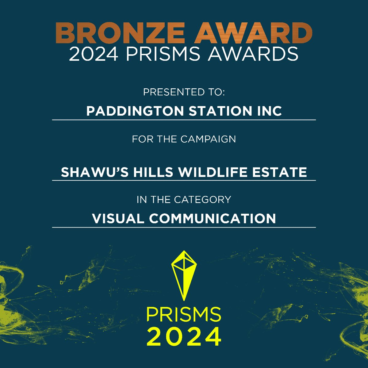 Congratulations to our special category winners: Visual Communication 

Gold: Stand Tall – Levergy 
Silver: The Art Of Wine – Levergy 
Bronze: Shawu’s Hills Wildlife Estate - Paddington Station Inc 

#PRISMS2024