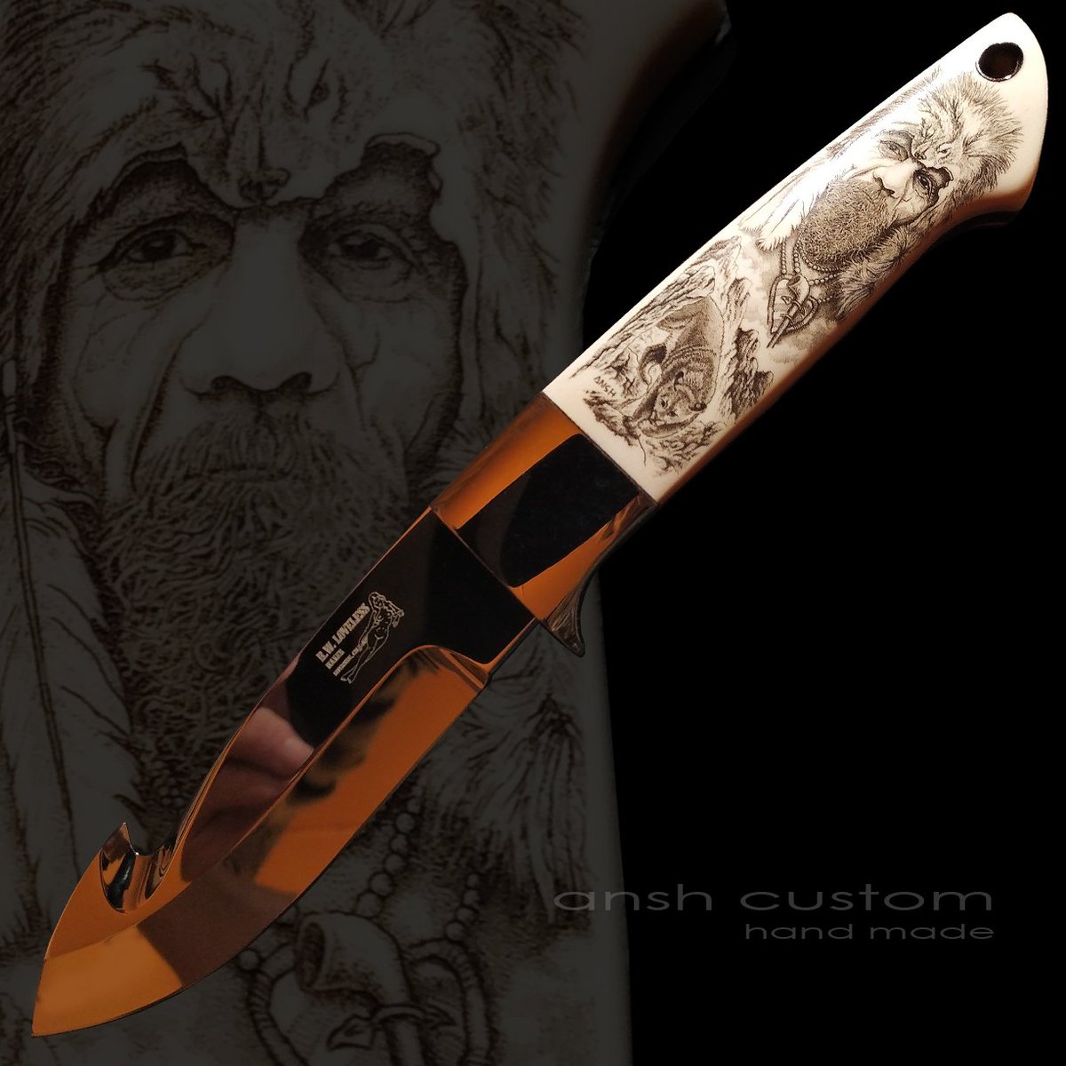 "Cat spirit" scrimshaw on Bob Loveless's knife. handmade. in a single copy. is in a private collection

#ansh #ansh_custom #ansh_scrimshaw #scrimshaw #bulino #engraving #knife #knives #collection #cat #hunter #handmade #bobloveless #singlecopy #wild_west