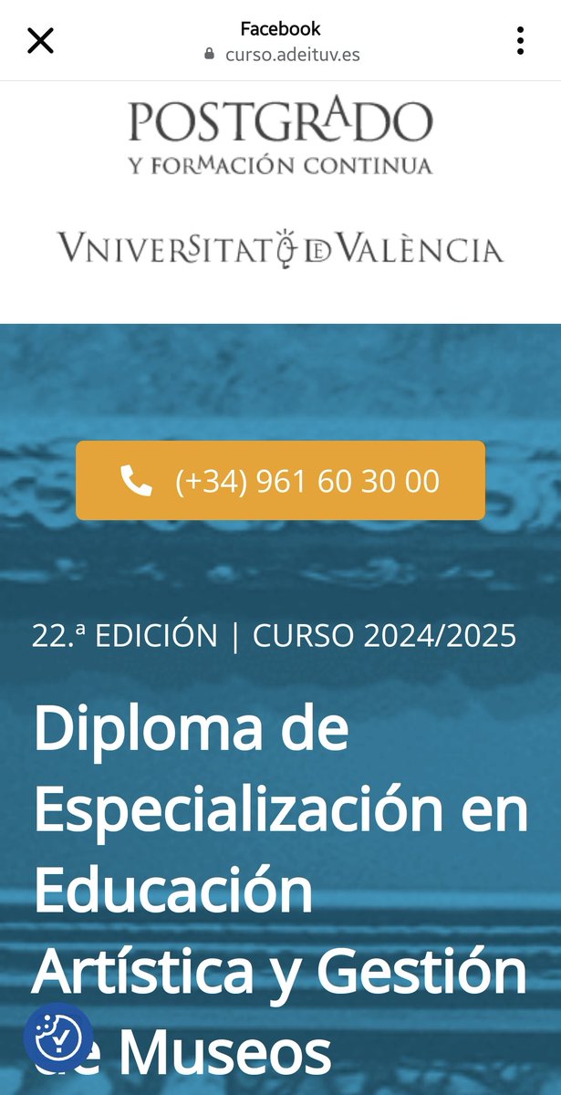 Últimas plazas para el Diploma Educación Artística y Gestión de Museos de la <a href="/UV_EG/">Universitat València</a> que vuelve a formato presencial en las magníficas instalaciones del <a href="/ADEITUV/">ADEIT UV</a> Inscríbete aquí: curso.adeituv.es/diploma-de-esp…