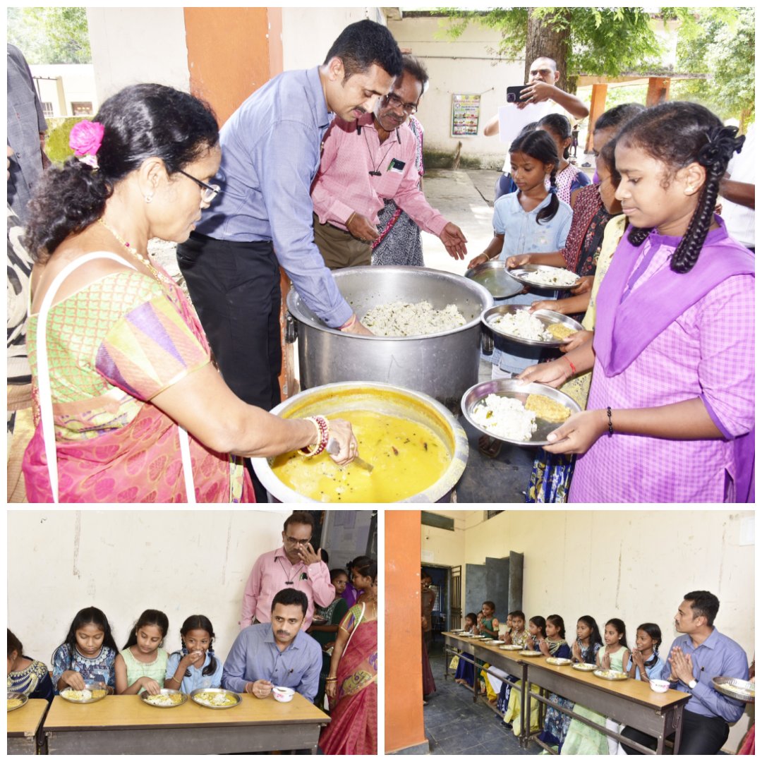 collectormanyam's tweet photo. Collector inspected the #DokkaSeethamma #MiddayMeal Scheme at Govt Girls High School, Parvathipuram.
He joined students for lunch, checked food quality & stressed #washinghands. He urged girls to eat nutritious meals for better health.
#poshanabhiyaan
@NITIAayog https://t.co/aQarFsEPDM