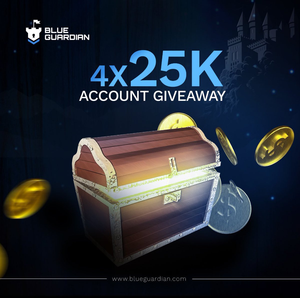 Krypto_Eagle's tweet photo. $100,000 Giveaway 💥🎉 

🚨 4 x $25,000 Accounts 🚨 

Steps :

• Like and RT both this post and the @BlueGuardiancom pinned
 
• Follow
@BlueGuardiancom @BaintzCEO 
@Krypto_Eagle 

• Comment your favorite Blueguardian feature https://t.co/Le8WW2K2xh
