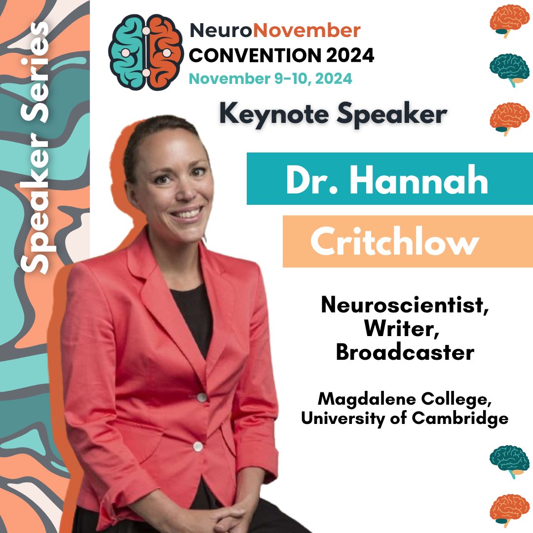NeuroNovember's tweet image. Next up: we welcome Dr. Hannah Critchlow, neuroscientist, writer, and broadcaster, is best known for her work in science communication. βοΈπ§
Read more here! β‘οΈ
#Neurology #Neuroscience #conference #neuronov2024 #neuronovember #science #brainscience #sciencecommunication