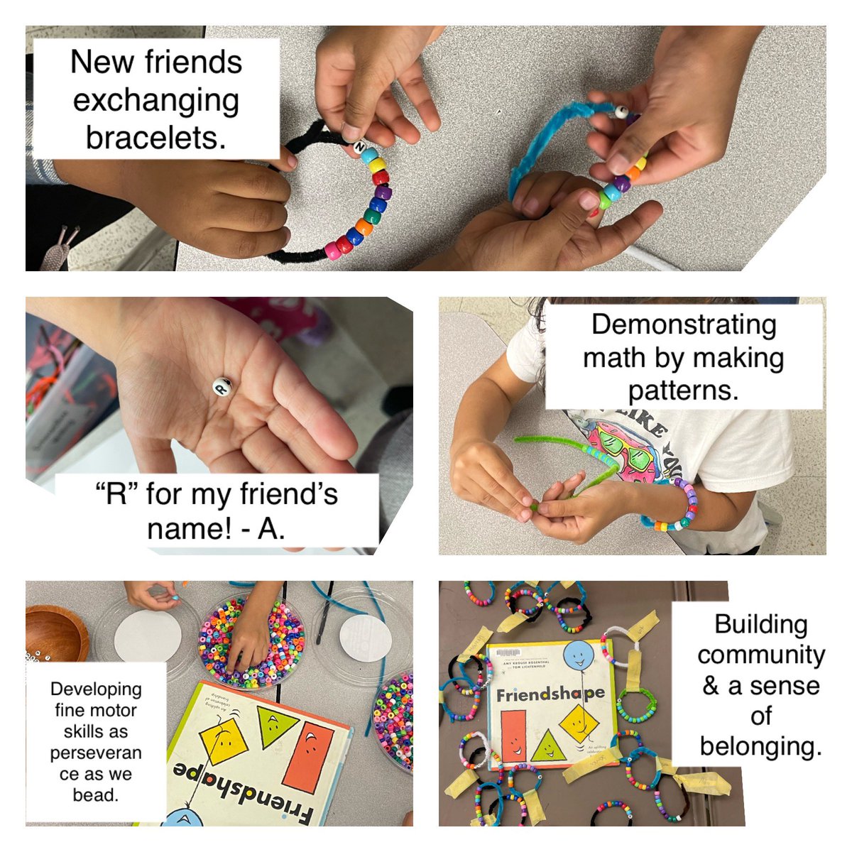 Angelique Campbell (@creativekindie) on Twitter photo We have been talking about what it means to be a friend. We read “Friendshape” & shared how we can be good friends & what we enjoy doing with our friends. We made friendship bracelets for our new friends. #belonging #wellbeing #tdsb <a href="/TDSB_MHWB/">TDSB Well-Being</a> #math #literacy #kindergarten We have been talking about what it means to be a friend. We read “Friendshape” & shared how we can be good friends & what we enjoy doing with our friends. We made friendship bracelets for our new friends. #belonging #wellbeing #tdsb <a href="/TDSB_MHWB/">TDSB Well-Being</a> #math #literacy #kindergarten