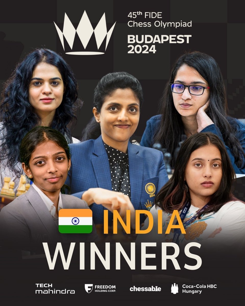 Golden day for Indian chess!

Proud day for the whole nation!

45th FIDE Chess Olympiad!

GOLDEN DOUBLE !!

BOTH THE MENS AND WOMEN TEAMS ARE CHAMPIONS !!