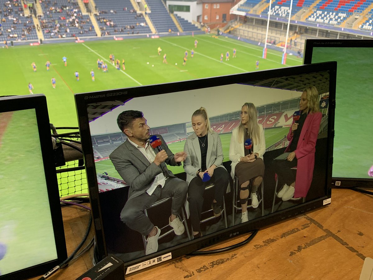 A huge day of Women’s <a href="/SuperLeague/">Betfred Super League</a> action live <a href="/SkySportsRL/">Sky Sports Rugby League</a> now.

First up <a href="/leedsrhinos/">Leeds Rhinos</a> v <a href="/YorkValkyrie/">York RLFC Valkyrie</a>. I’m alongside <a href="/CorkaHill/">Courtney Hill </a> 

Then <a href="/saints1890women/">St.Helens Women</a> v <a href="/WiganWarriorsRL/">Wigan Warriors 🍒⚪️</a> 

A shame <a href="/tarajane_s1/">Tara Jane Stanley</a> &amp; <a href="/CaitlinBeevers1/">Caitlin Beevers</a> aren’t involved but great to have their insight on our coverage.