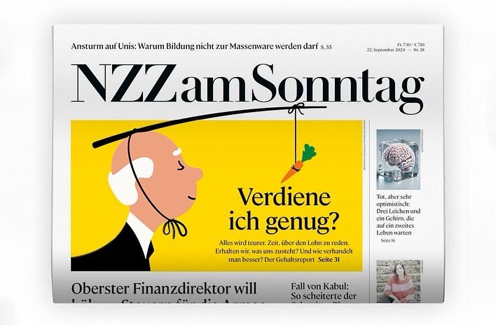 New <a href="/NZZ/">NZZ</a> cover for a big salary survey. This one just called for the carrot – or should I say, the Rüebli – principle!

#cover #illustration #salary #survey #francescociccolella #nzz