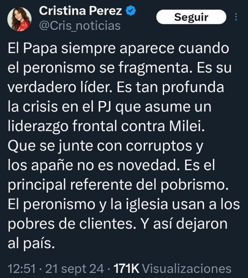 NicoOrchid's tweet photo. 🚨COINCIDIS CON LA OPINIÓN DE CRISTINA PEREZ SOBRE EL PAPA?

👉🏼Yo si!

➡️El papa aparece siempre para pegar con cinta el puterio de los Kukas

✌🏽Son inmorales
#Argentina https://t.co/YJfCvhOVV6