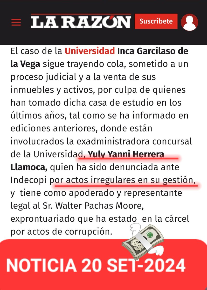 FCGarcilaso's tweet photo. Atención Garcilasinos !!!

Ya no tiene condición de Administradora concursal ni representante legal de la UIGV la sra. Yuli Herrera, según la publicación por actos Irregulares en su Gestión,a quien en muchas ocasiones solicitamos transparencia para con los estudiantes y Egresados https://t.co/OddsV9wvqn