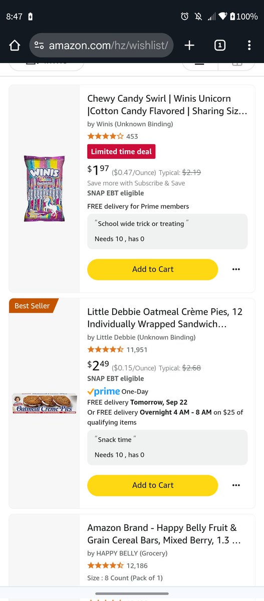 <a href="/cefeldma/">CF</a> Trying to get a head start on Halloween and snacks
We are 2 sped teacher
Work with autistic students prek through middle school and a title 1 school
I'm trying to do many different things for school wide incentives
#clearthelist #teachertwitter amazon.com/hz/wishlist/ls…