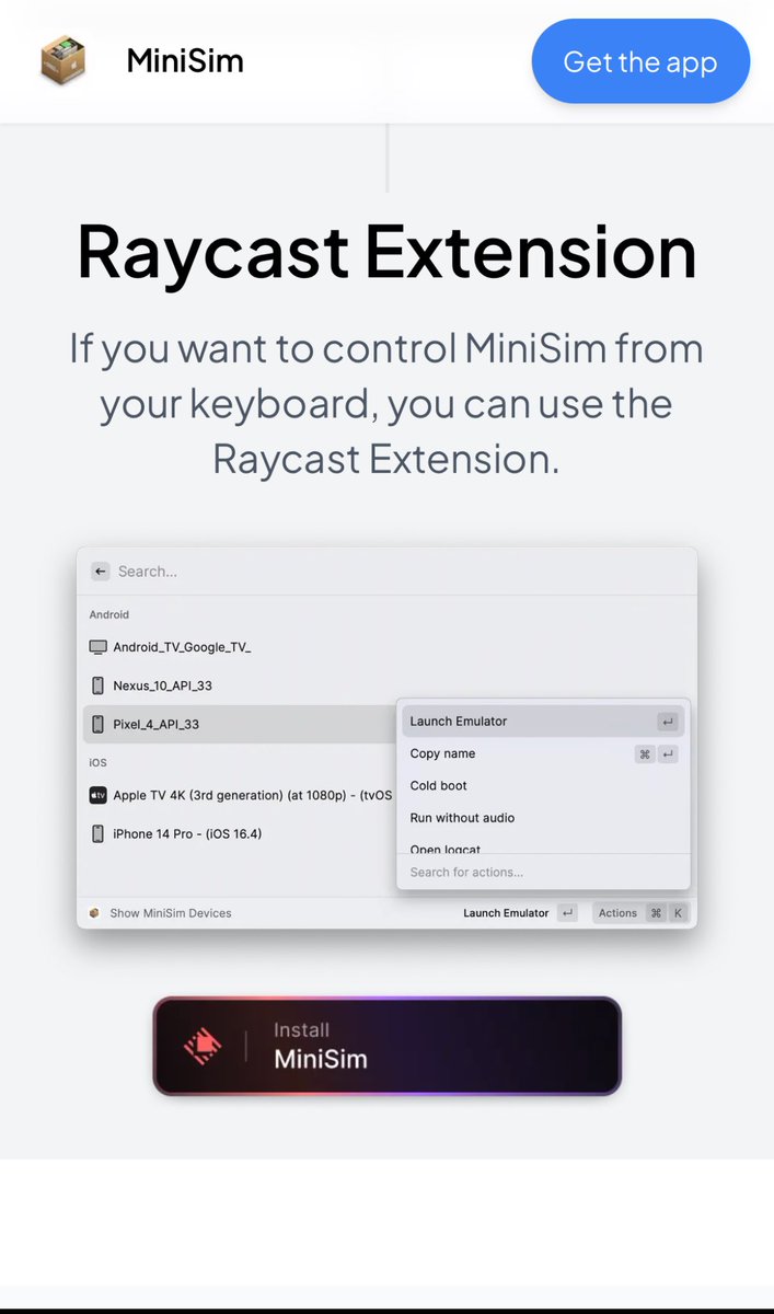 aesadde's tweet photo. First time I see an “install Raycast extension” section in a product’s landing page. 

⁦@raycastapp⁩ is really becoming the best way to work and interact with tools for many of us. Kudos to the team 

(Btw gonna try Minisim, looks neat) https://t.co/bwgW4IH1Xa