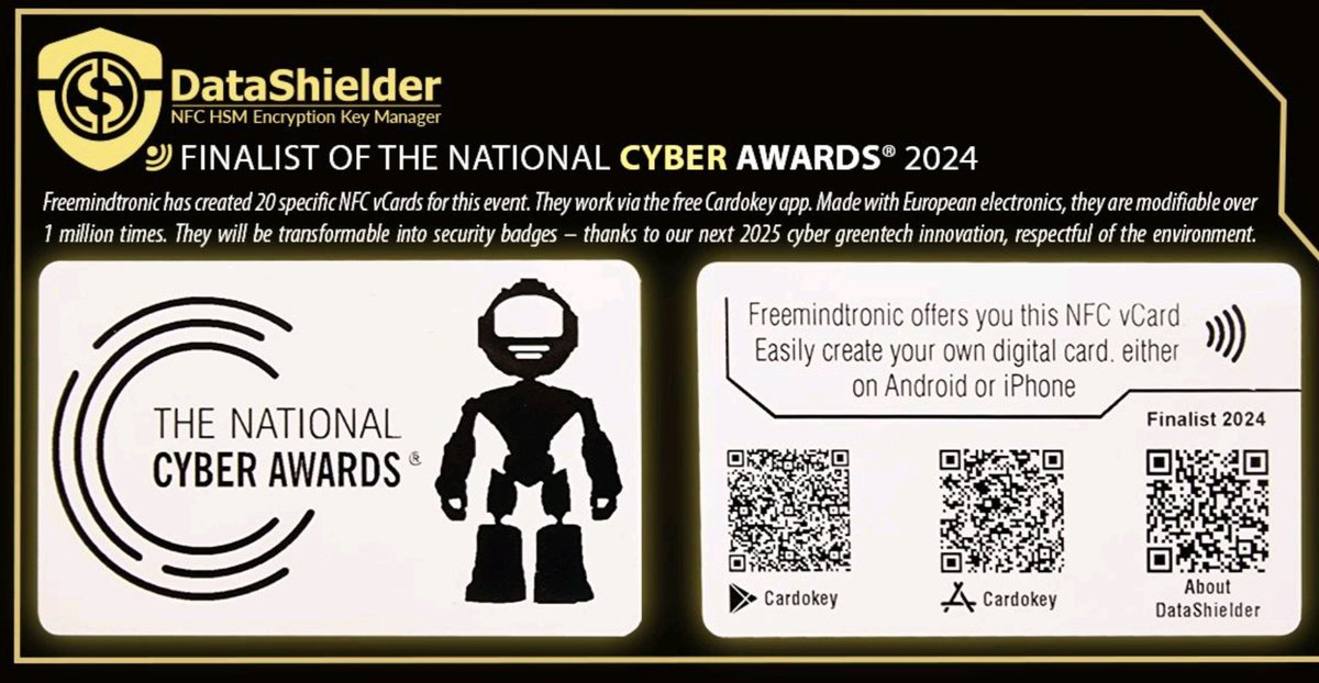 JGascuel's tweet image. @freemindtronic té l'honor de representar 🇦🇩 #Andorra per segona vegada com a finalista als @thecyberawards 2024 categories Innovació i Defensa i Produe de Defensa Cibernètica de l'Any amb #DataShielder #NFC HSM AUTH 🔐. Seré a Londres per anunciar-vos potser un trofeu 🏆 🤞