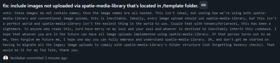 farisfaikar_0's tweet image. In today's Ted Talk, I will be sharing my pain and suffering on using spatie-media-library with TenancyForLaravel. Full disclaimer: yes this is a skill issue on my part :)
#laravel #tenancyforlaravel #multitenant #spatie #spatiemedialibrary