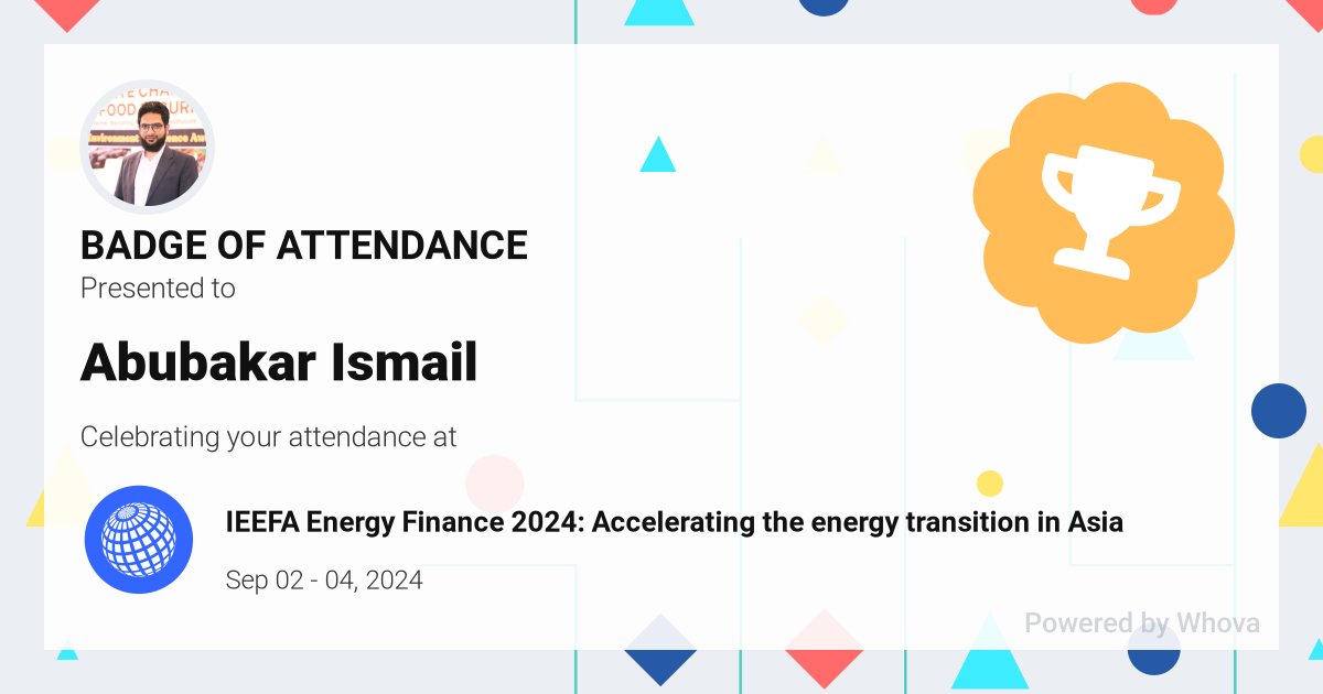 abubhai's tweet photo. 🎉 Just had an incredible experience attending IEEFA Energy Finance 2024: Accelerating the energy transition in Asia! 🎉  - via #Whova event app https://t.co/qPKPioNEMp