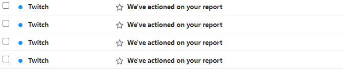 WoolleyTiger's tweet photo. I hadn't realised how awful Riot Games are at punishing people abusing their platform until I got these emails from Twitch. I didn't realise how much of a mental toll League took on me by fixating exclusively on chat restricting and not actually punishing those who ruin the games https://t.co/WTXTpYR8wD