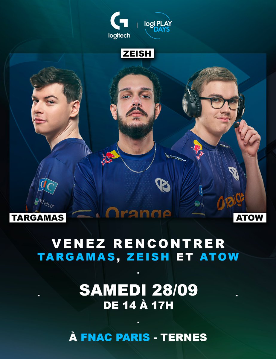 Karmine Corp (@karminecorp) on Twitter photo OMG les #LOGIPLAYDAYS continuent chez les frérots <a href="/LogitechGFrance/">Logitech G France</a>
Retrouvez <a href="/ZE1SHH/">KC ZE1SH</a> <a href="/AtowRL/">KC Atow. 🇧🇪</a> & <a href="/Targamas/">Raphaël Crabbé</a> à la <a href="/Fnac/">Fnac</a> de Ternes à Paris (75017) le Samedi 28/09 pour un meet & greet et pour tester leurs nouveaux produits ! 😁
Prenez vos billets juste ici : leclaireur.fnac.com/evenement/cp64… OMG les #LOGIPLAYDAYS continuent chez les frérots <a href="/LogitechGFrance/">Logitech G France</a>
Retrouvez <a href="/ZE1SHH/">KC ZE1SH</a> <a href="/AtowRL/">KC Atow. 🇧🇪</a> & <a href="/Targamas/">Raphaël Crabbé</a> à la <a href="/Fnac/">Fnac</a> de Ternes à Paris (75017) le Samedi 28/09 pour un meet & greet et pour tester leurs nouveaux produits ! 😁
Prenez vos billets juste ici : leclaireur.fnac.com/evenement/cp64…