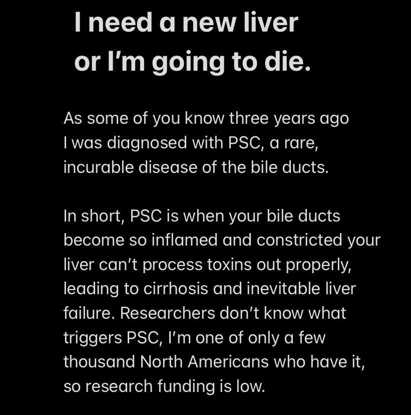 grantdeme's tweet photo. Hi. I was placed on the liver transplant waitlist Friday. I’m seeking a living donor to save my life. I ask you to spread the word, and I’m happy to speak with anyone looking for more information.

The UHN site is also an excellent resource - https://t.co/U8CT1RZ8oS

Thank you. https://t.co/9F9QFdZn3D