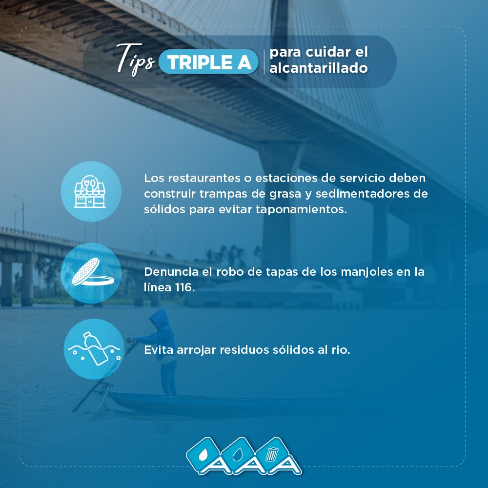SomosTripleA's tweet photo. #TipsTripleA para cuidar el alcantarillado en época de lluvia ☔️ https://t.co/Yu2y3U5odH